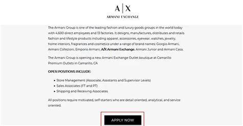 armani exchange jobs.